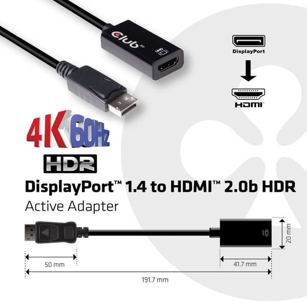 CLUB3D DisplayPort 1.4 till HDMI 2.0b HDR aktiv adapter
