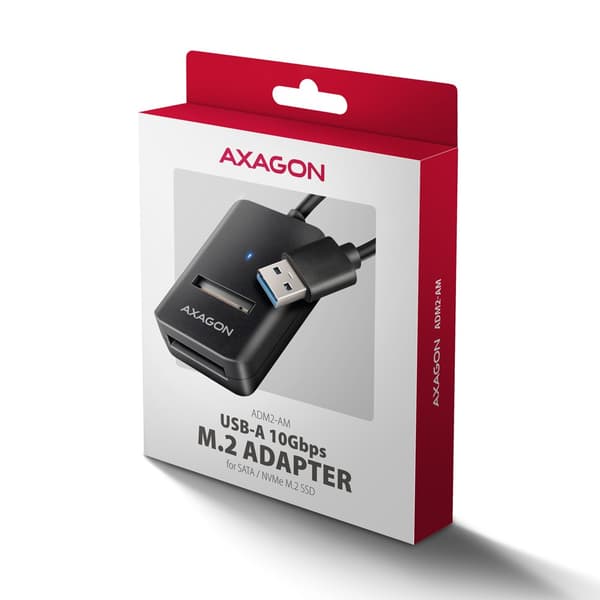Axagon ADM2-AM USB-A 10Gbps - M.2 NVMe & SATA SSD-adapter, kabel USB-A 10cm SSD-hölje Svart