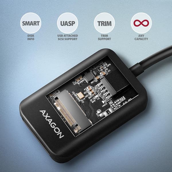 Axagon ADM2-AM USB-A 10Gbps - M.2 NVMe & SATA SSD-adapter, kabel USB-A 10cm SSD-hölje Svart