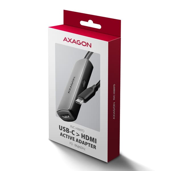 Axagon RVC-HI8KPD, USB-C -> HDMI 2.1 adapter, 8K/60Hz, 4K/144Hz, HDR10+, PD100W