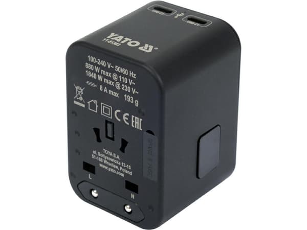 YT. REJSEADAPTER UNIW. USB/USB-C 65W