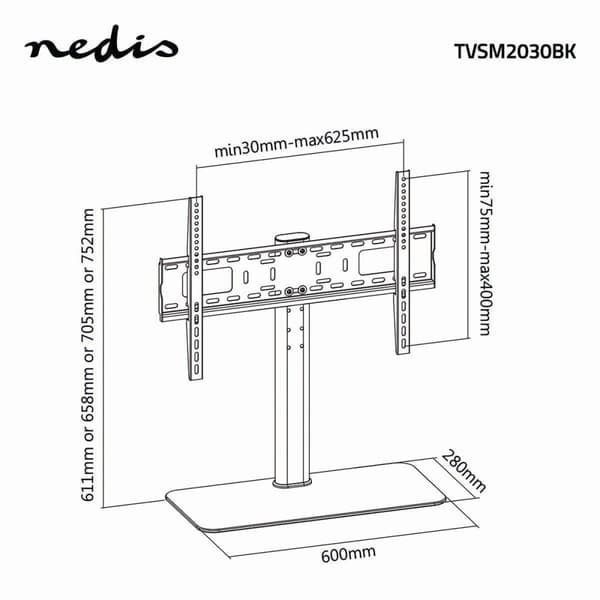 Tv Stativ Fast med 4 højdepositioner 32 - 65" - 45 kg