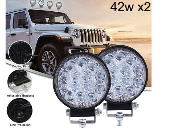 2x 42w Led 2800 lum arbetsljus - backljus 12v - 24v 6000K flood