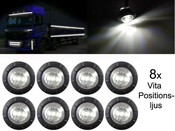 Markeringsljus 8st position vit 6000k 2-pack 12v 24v led lampor