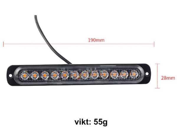 190mm blixtljus markeringsljus orange 2-pack 12-24v led strobe