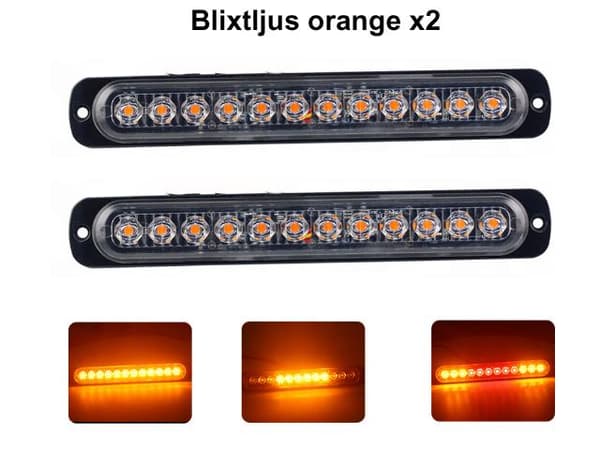 190mm blixtljus markeringsljus orange 2-pack 12-24v led strobe