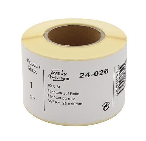 Etikett AVERY på rulle 50x25mm 1000/rl