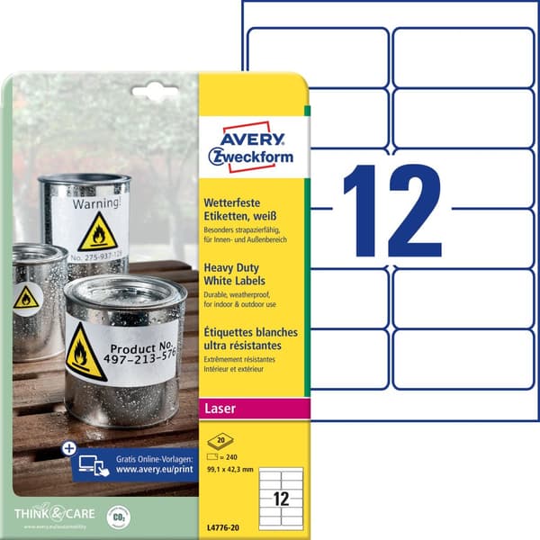 Etikett AVERY Slitst 99,1x42,3mm 240/fp