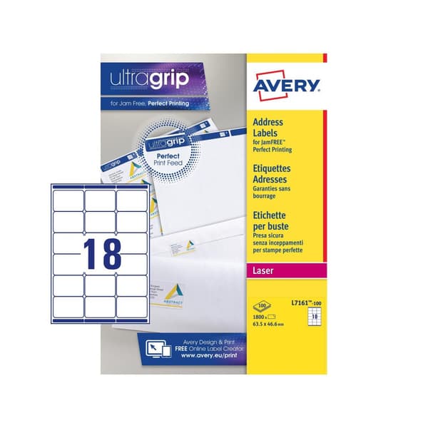 Etikett AVERY UG 63,5x46,6mm 1800/fp