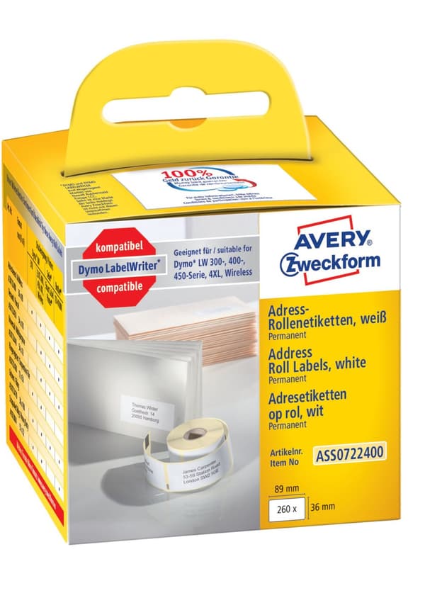 Etikett AVERY på rulle 89x36mm 260/fp