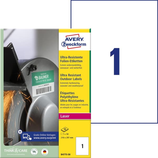 Etikett AVERY H-duty lab 210x297mm 50/fp