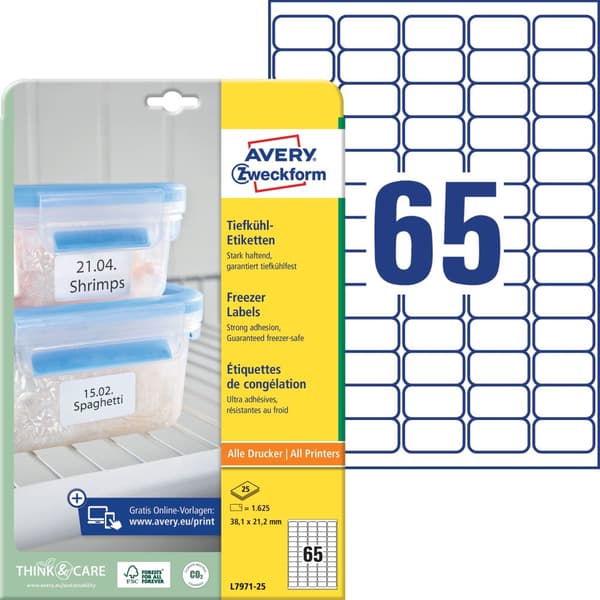 Etikett AVERY FREEZER 38,1x21,2 1625/fp