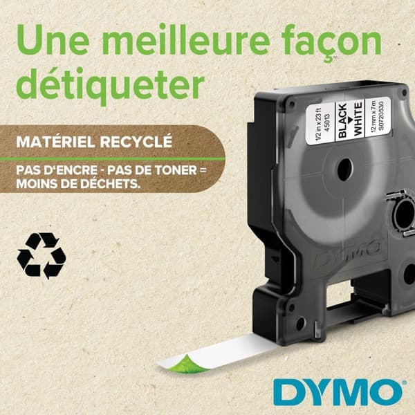 Tarrateippi Dymo 45013 D1 12mmx7m musta valkoisella 10 rullaa
