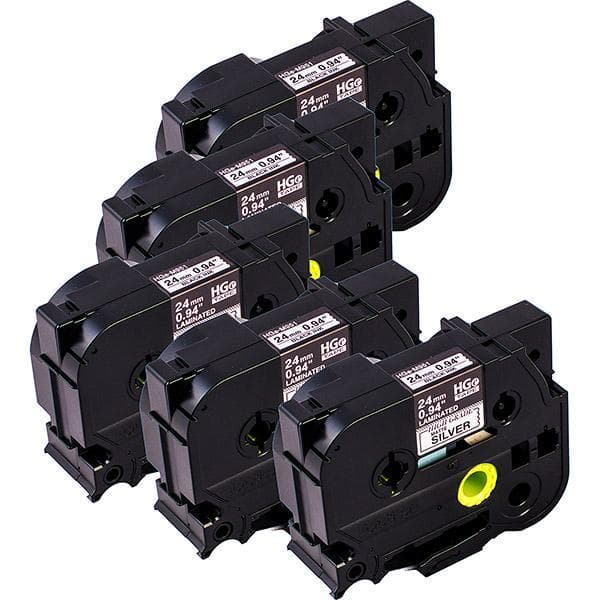 Brother HGEM951V5 - Lamineret tape - sort på sølv - rulle (2,4 cm x 8 m) - 5 rulle(r) (HGEM951V5)