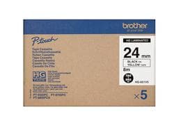 Brother HG651V5 - Laminerad tejp - svart på gult - rulle (2,4 cm x 8 m) - 5 rullar (HG651V5)