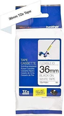 Brother Original P-touch Flexi etikettape TZE-FX261 36 mm, sort på hvid (til Brother P-touch P3600, P9600, P9700PC, P9800PCN) til mærkning af kabler o