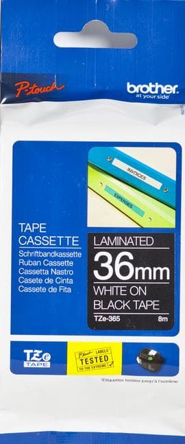 Brother TZe 365 - Lamineret tape - hvid på sort - rulle (3,6 cm x 8 m) 1 rulle(r) - til P-Touch PT-530, PT-9200DX, PT-9200PC (TZE365)
