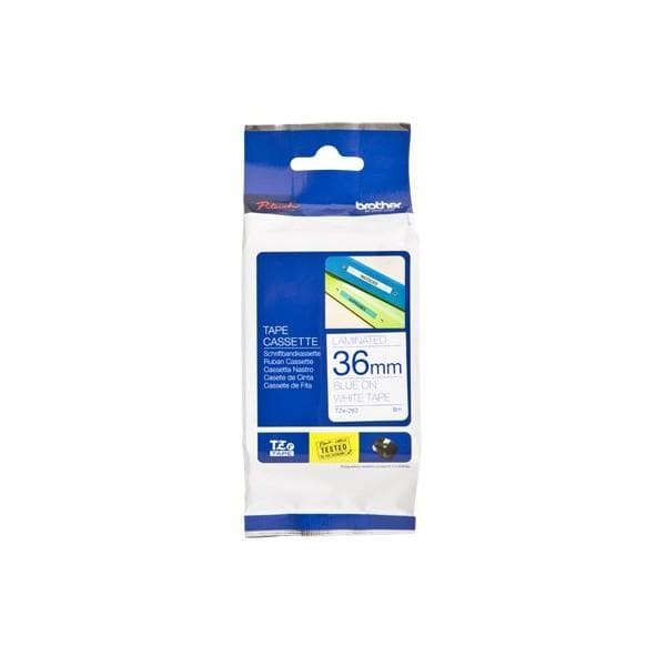 Brother TZe 263 - Lamineret tape - blå på hvid - rulle (3,6 cm x 8 m) - 1 rulle(r) - til P-Touch PT-3600, 550, 9200, 9400, 9500, 9600, 9700, 9800, P-