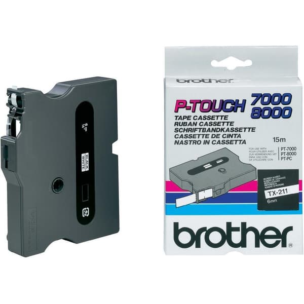 TX-211 - 6 mm - sort på hvid til PT-7000 / PT-8000 / PT-PC