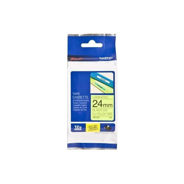 Brother TZeC51 - Fluorescerende tape - Sort på gul - Rulle (2,4 cm x 5 m) - 1 rulle(r) (TZEC51)