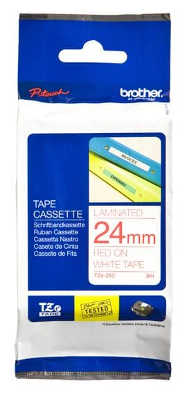 Brother TZe 252 - Lamineret selvklæbende tape - rød på hvid - rulle (2,4 cm x 8 m) - 1 rulle(r) - til P-Touch PT-1400, 1600, 1650, 2430, 2700, 2710, 7
