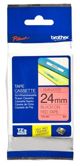 Brother TZe 451 - Lamineret tape - sort på rød - rulle (2,4 cm x 8 m) - 1 rulle(r) - til P-Touch PT-1400, 1600, 1650, 2430, 2700, 2710, 7500, 7600, 95