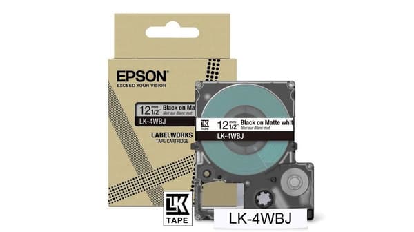 Epson LabelWorks LK-4WBJ - Svart på matt vitt - Rulla (1,2 cm x 8 m) 1 kassett(er) hängande box - tejpkassett - för LabelWorks LW-C410, LW-C610 (C53S6