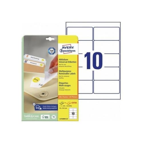 Etikett AVERY avtagbar 96x50,8mm 240/fp