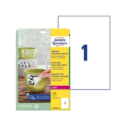 Etikett AVERY stark 210x297mm 20/fp