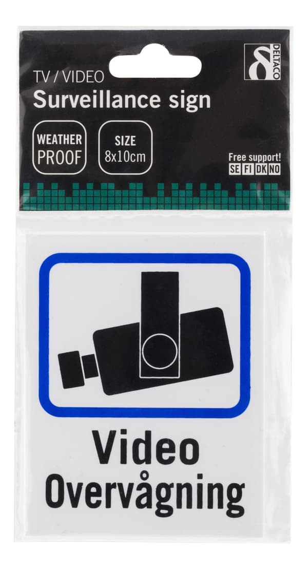 Danish TV/Video surveillance sign in plastic, 8x10cm, 2-pack