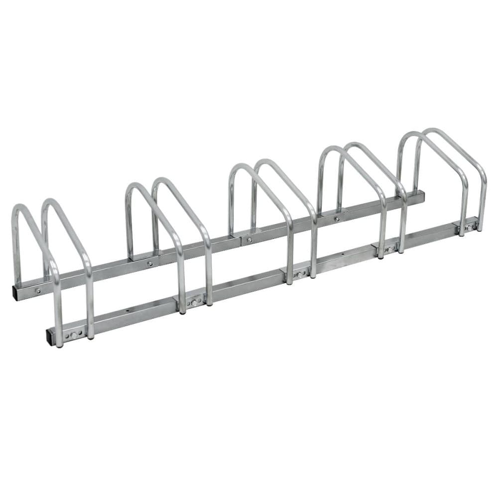 ECD Germany cykelstativ til 5 cykler 130x32x27 cm lavet af galvaniseret stål, gulv- og vægmontering, pladsbesparende stativ, flere stativer,