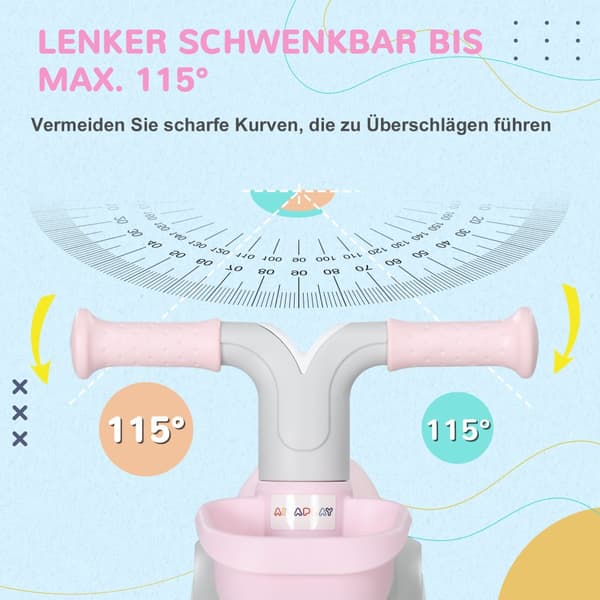 Balancecykel til børn, 56x27x39 cm, Pink og Hvid