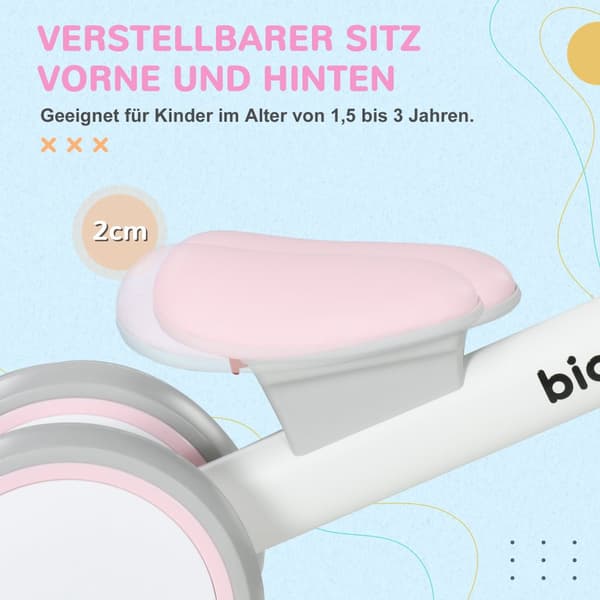 Balancecykel til børn, 56x27x39 cm, Pink og Hvid