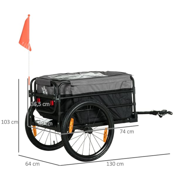 Cykelvagn, 2-i-1, 130x64x64/103 cm, Svart+Grå