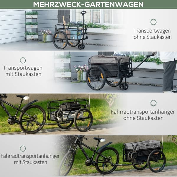 Cykelvagn, 2-i-1, 130x64x64/103 cm, Svart+Grå