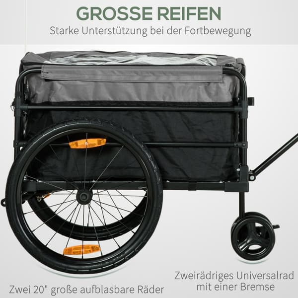 Cykelvagn, 2-i-1, 130x64x64/103 cm, Svart+Grå