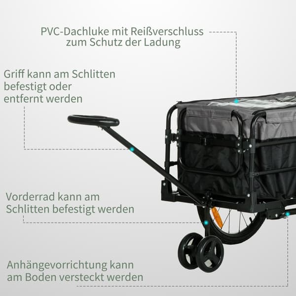 Cykelvagn, 2-i-1, 130x64x64/103 cm, Svart+Grå