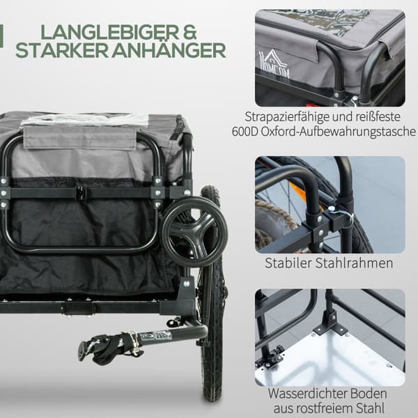 Cykelvagn, 2-i-1, 130x64x64/103 cm, Svart+Grå