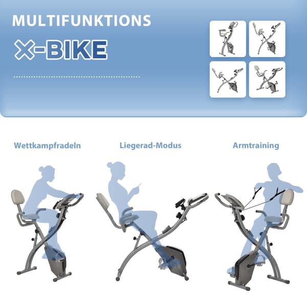 Hemtränare, X-Bike 2-i-1, 97x51x115 cm, Grå