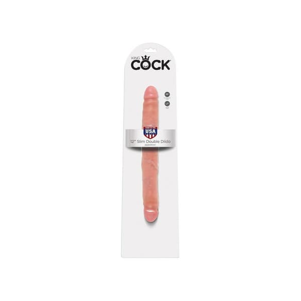 Dildo Cock, 12 tum, smal, dubbeländad, hudfärgad Pipedream King Cock