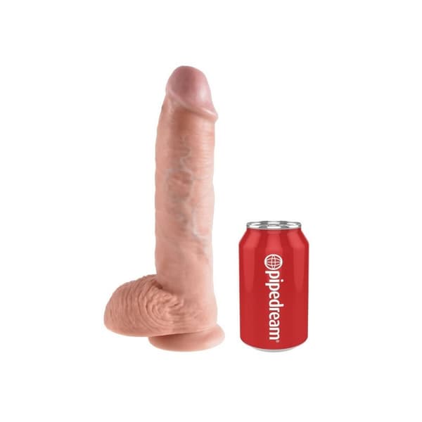 Dildo Cock, 10 tum, med pung, hudfärgad Pipedream King Cock