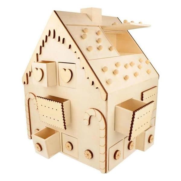 Adventskalender i trä pepparkakshus 33 x 26 x 23 cm