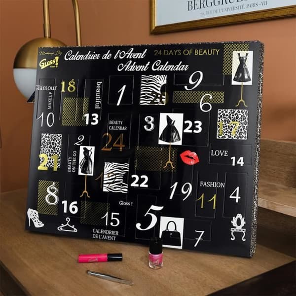 Adventskalender - Gloss - 24 delar - Svart och vit - För kvinnor - Från 16 år