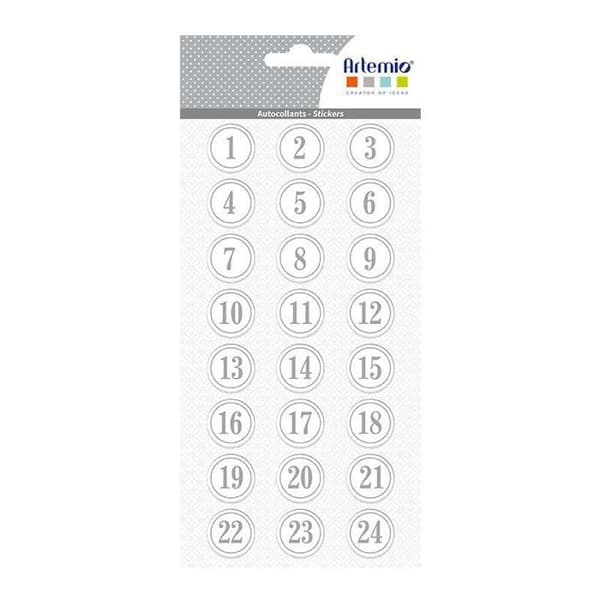 Klistermärken Puffies 3D XL adventskalender rund silver