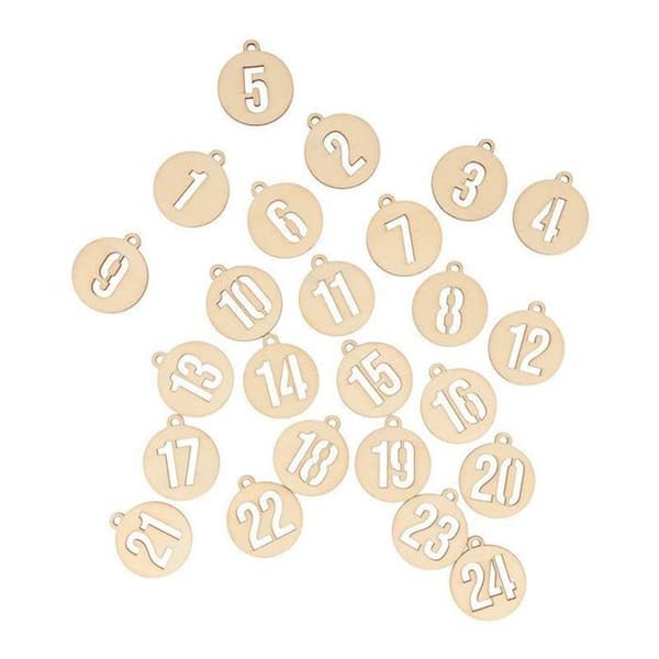 2 set med runda adventskalendernummer i trä