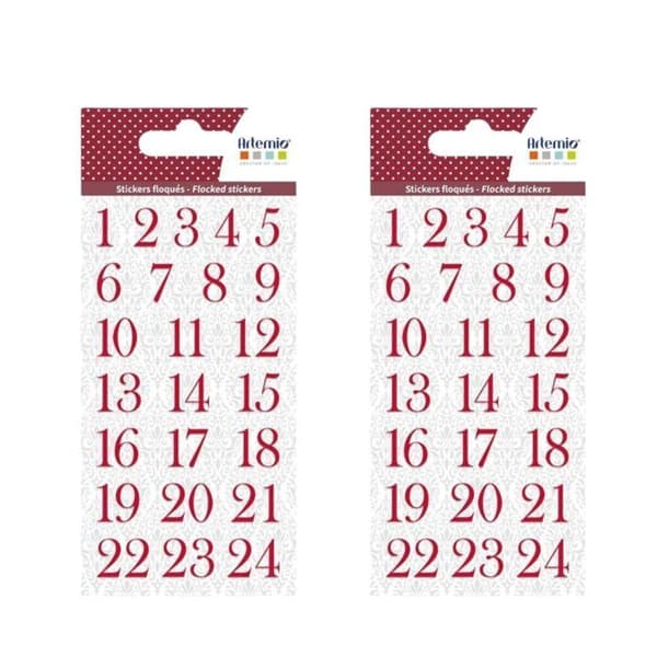 Röda flockade siffror klistermärken för adventskalender