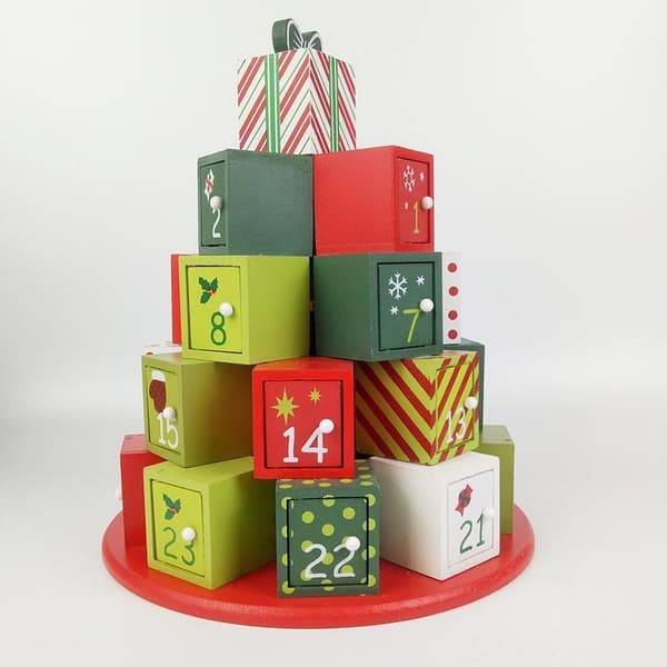 Återanvändbar Handtillverkad adventskalender i trä m 24lådor