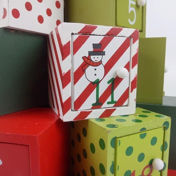 Återanvändbar Handtillverkad adventskalender i trä m 24lådor