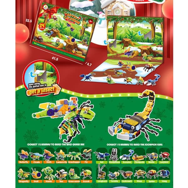 24st Adventskalender - Monterad Byggklossleksak - Jul Leksaker - Present Miniinsekt Set - Pusselpresenter 24PCS