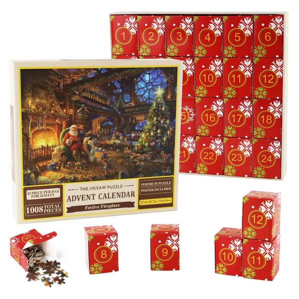 Skickas från Sverige Pussel adventskalender 2024, 1008 pusselbitar 24 dagars Toy Shop Jigsaw puzzle FIRE PLACE - julnedräkning julkalender adventskalendrar 1-24 dagar